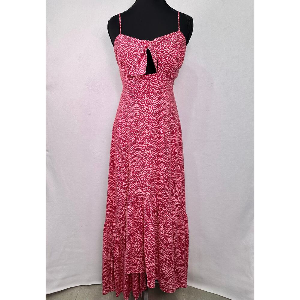 ViX Paula Hermanny Red White Print Tie Front Cutout Maxi Sundress Small Petite